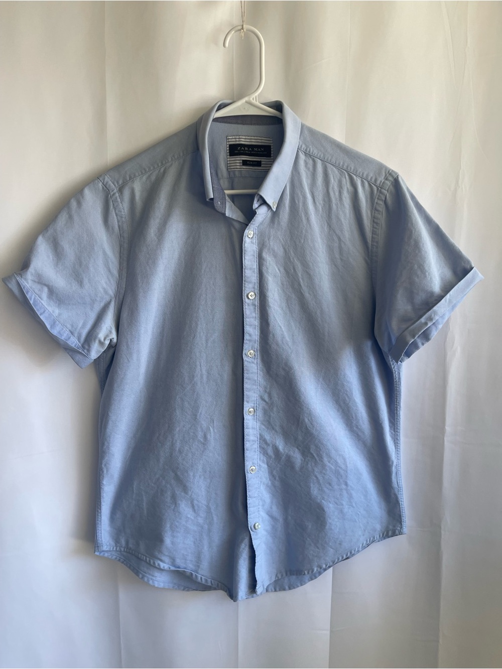 Zara Men's Short-Sleeve Button-Down Shirt in Light Blue - Picture 2 of 6